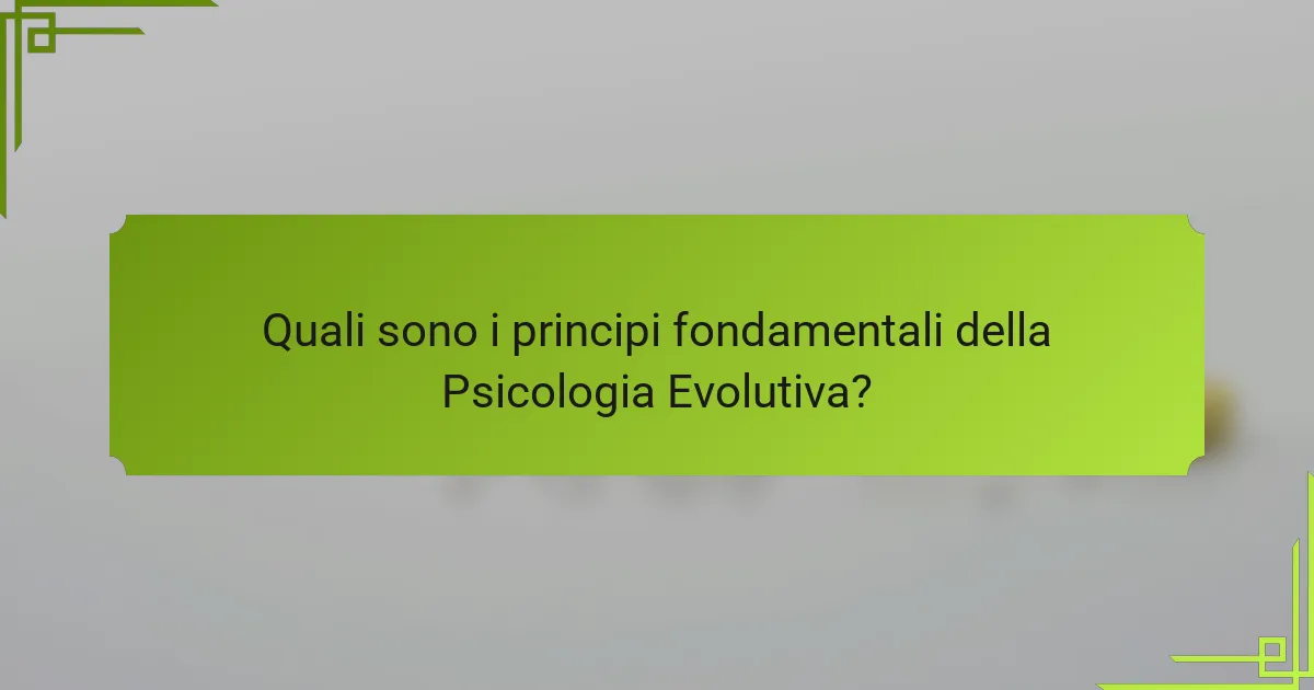 Quali sono i principi fondamentali della Psicologia Evolutiva?